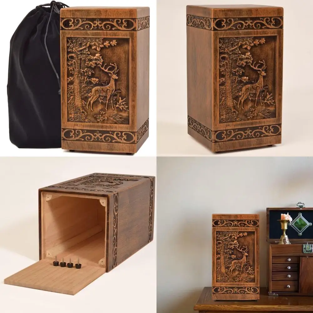 

Human Ashes Wooden Cremation Urn - Decorative Adult Male Female Funeral Urns with Satin Bag for Burial or Memorial