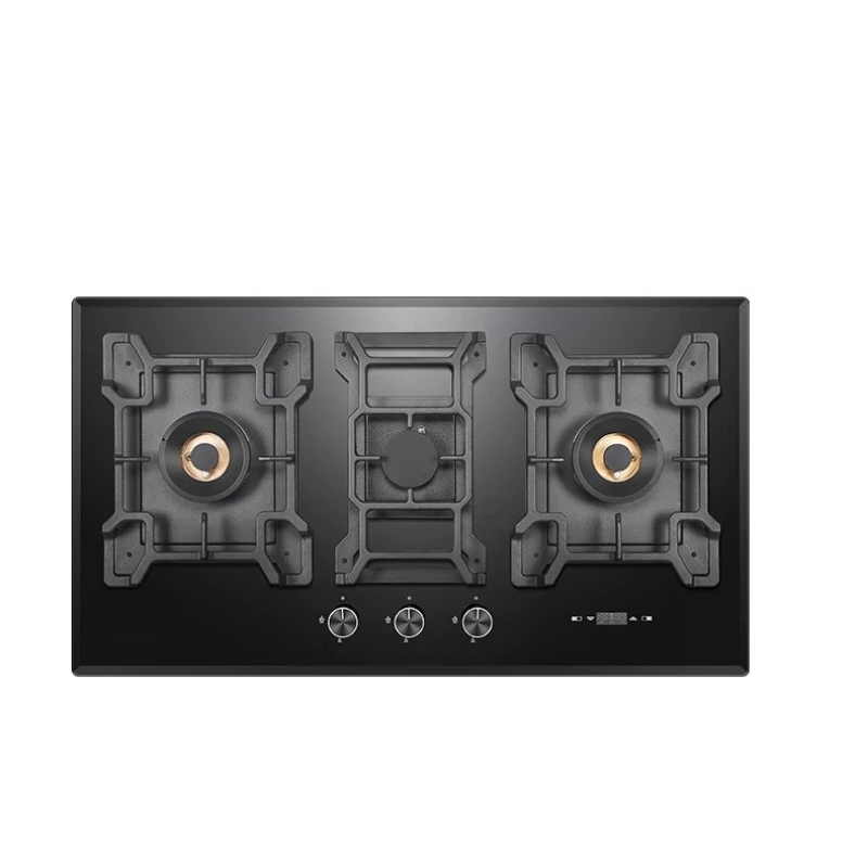 Three eye gas stove, fixed time, household desktop embedded natural gas large panel liquefied gas stove