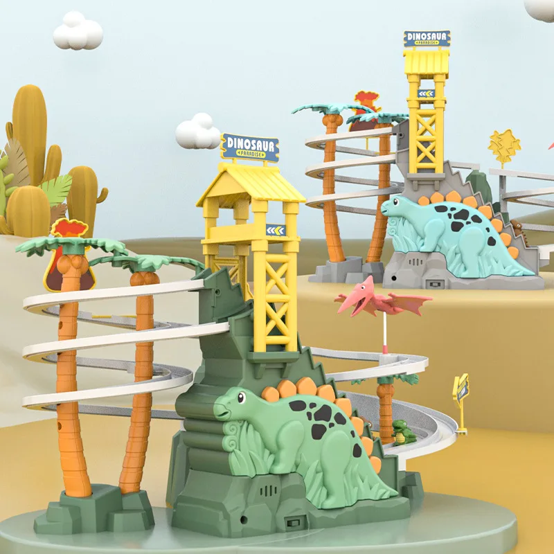 

Auto Climbing Stairs Dinosaur Electric Toy Dynamic Spinning Slide Track Adventure Game for Children