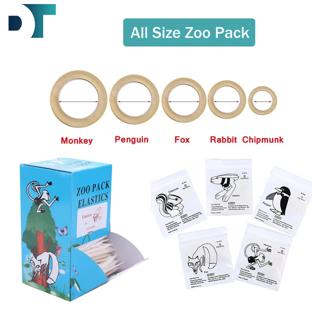 500pcs Orthodontic Zoo Pack Elastics Rubber Bands Braces Force 3.5 / 5.0 / 6.5 OZ High-quality 5 Bags