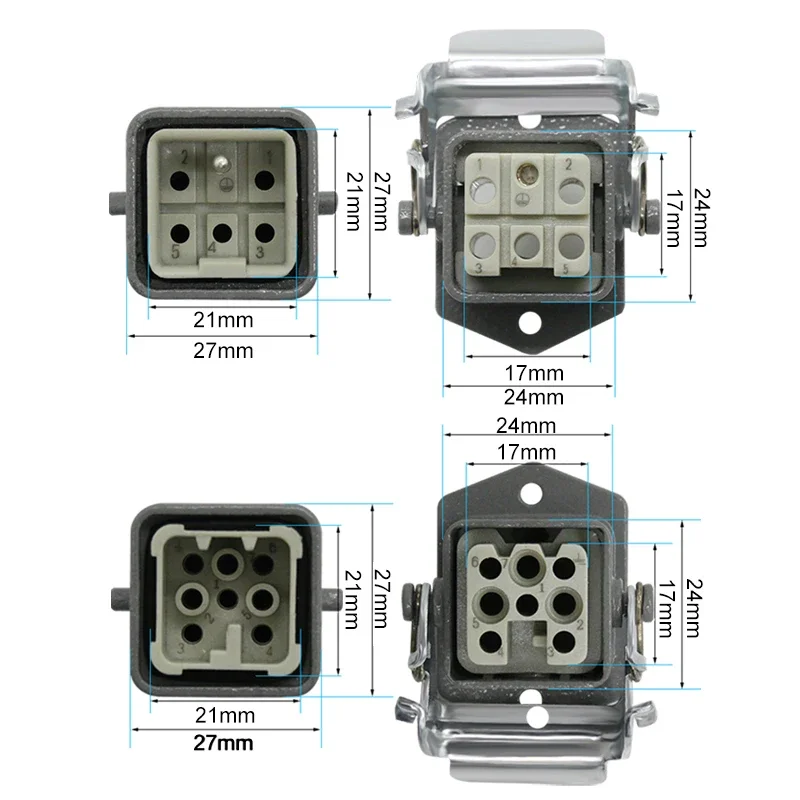 HDC-HA 4 Core (3+1)/5(4 +1)/6(5+1)/8 (7+1) Pins  Heavy Duty Connector Aviation Industry Waterproof Plug And Socket