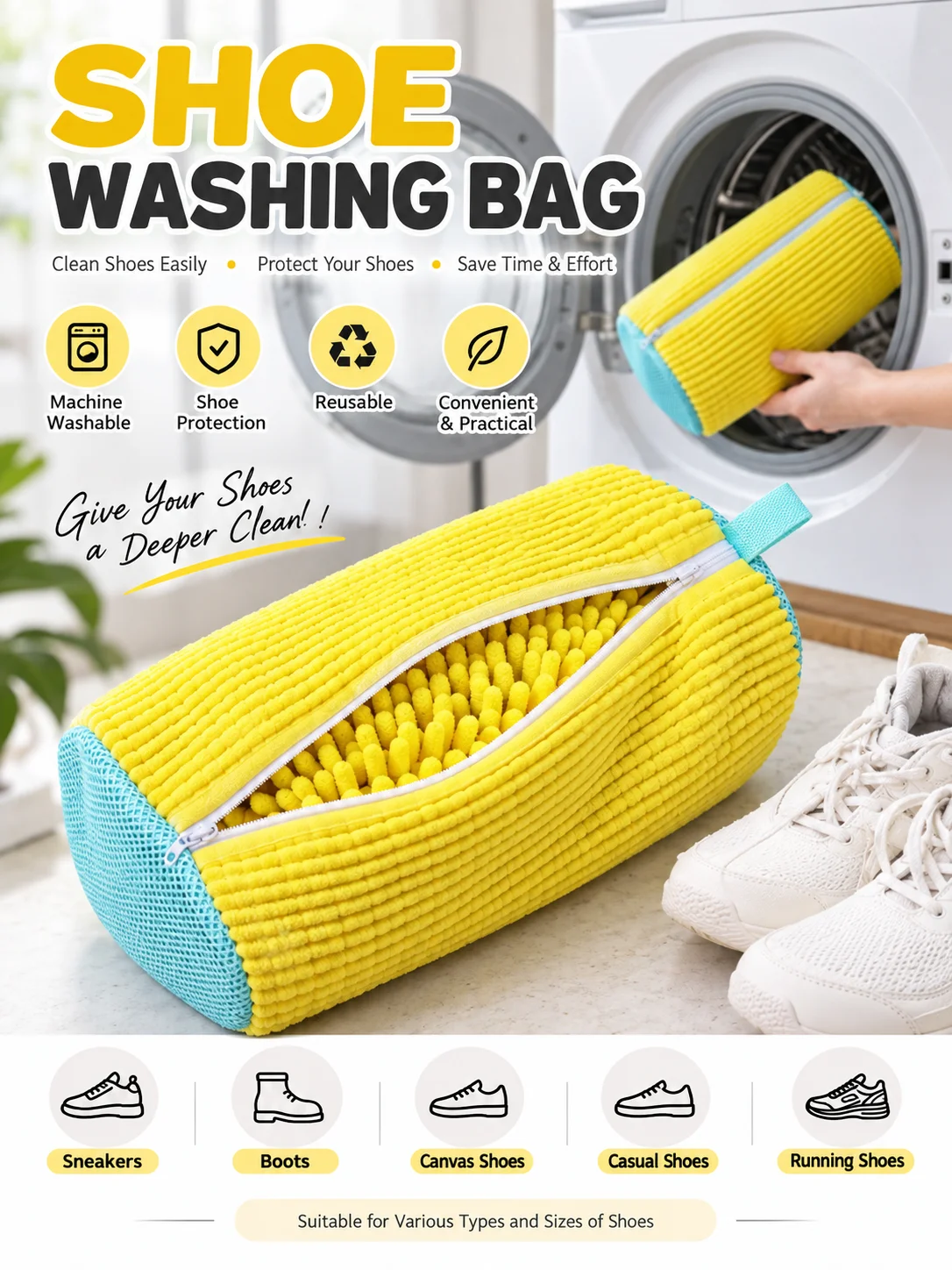 Wäschesack für Schuhe, Gepolsterter Netzschutz für Sneaker, Maschinenwaschbarer Trockensack aus Polyester, Wiederverwendbarer Sneaker-Pflegesack – Detail 4