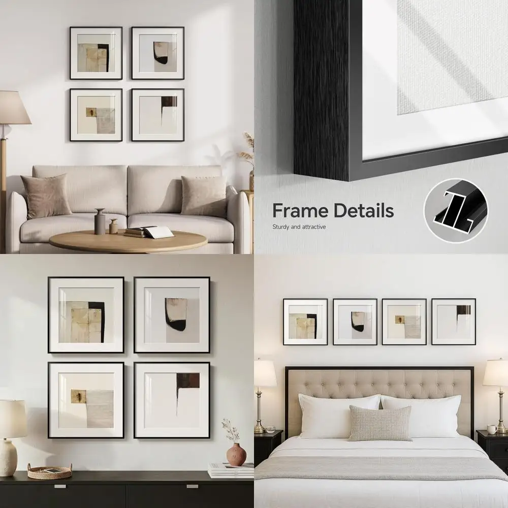 Set of 4 Neutral-Toned Geometric Wall Art Prints, 12x12 Inch, Suitable for Living Room, Bedroom, and More