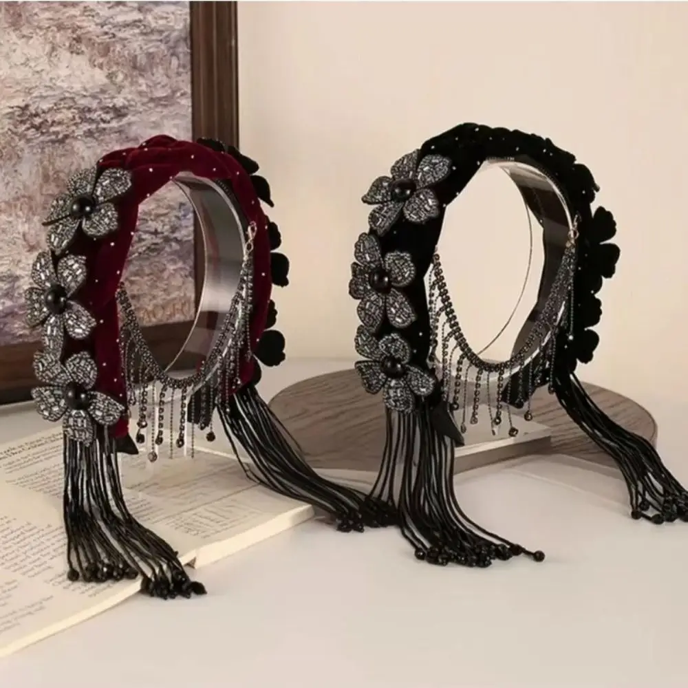 

Korean Style Braid Flower Hair Hoop Exquisite Sweet Wide Hair Band Rhinestone Light Luxury Elegant Headband Ladies Hairpin