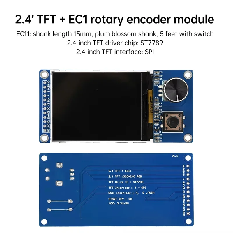 Módulo de combinação de codificador rotativo com tela de exibição TFT + EC11 eficiente 2,4 polegadas 128X160 320X240 SPI Interface SPI colorida