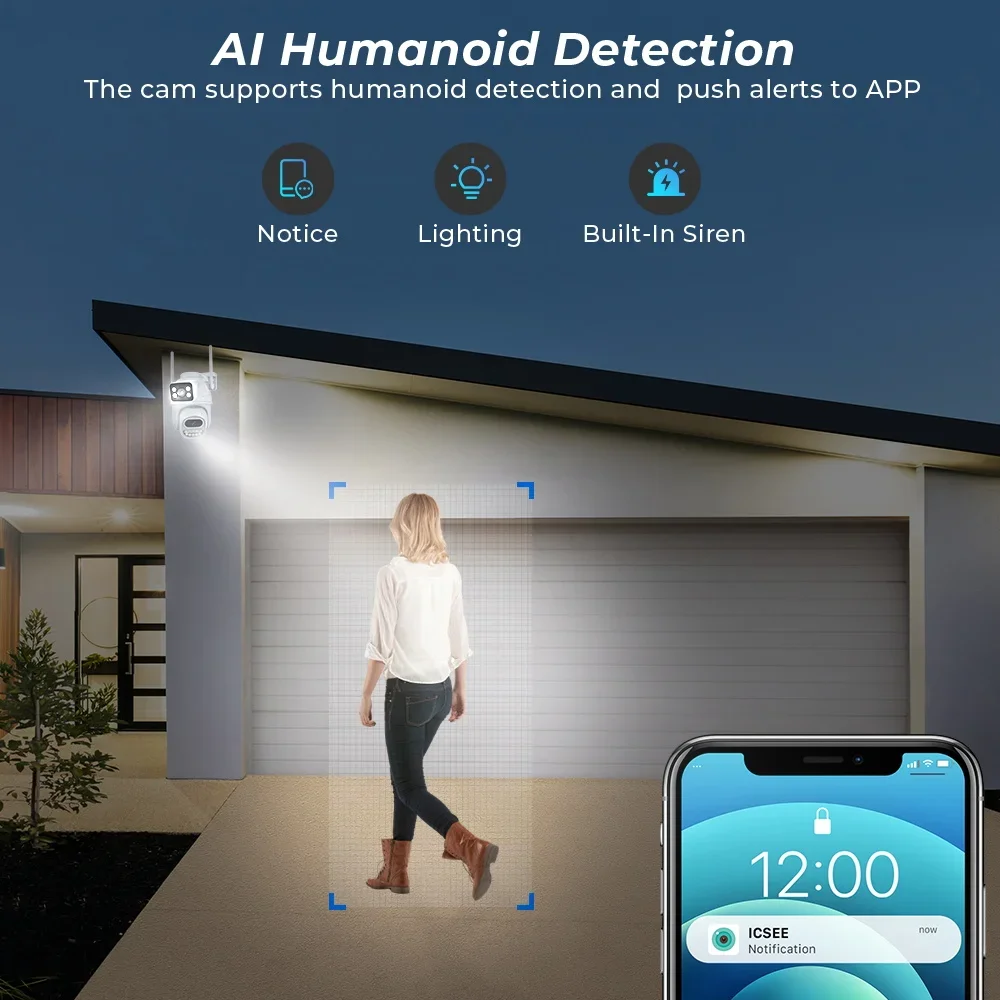 Imagem -04 - Câmera de Vigilância ao ar Livre sem Fio Lente Dupla com Tela Dupla Detecção Humana ai Rastreamento Automático Ptz Wi-fi Aplicativo Icsee 8mp 4k