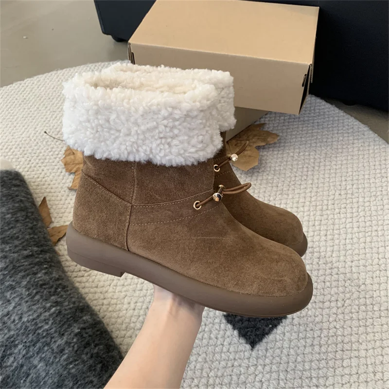 Bottes de fourrure décontractées pour femmes, chaussures de neige plates, confortables, extérieur, haute qualité, vêtements de mode, degré, chaud, hiver