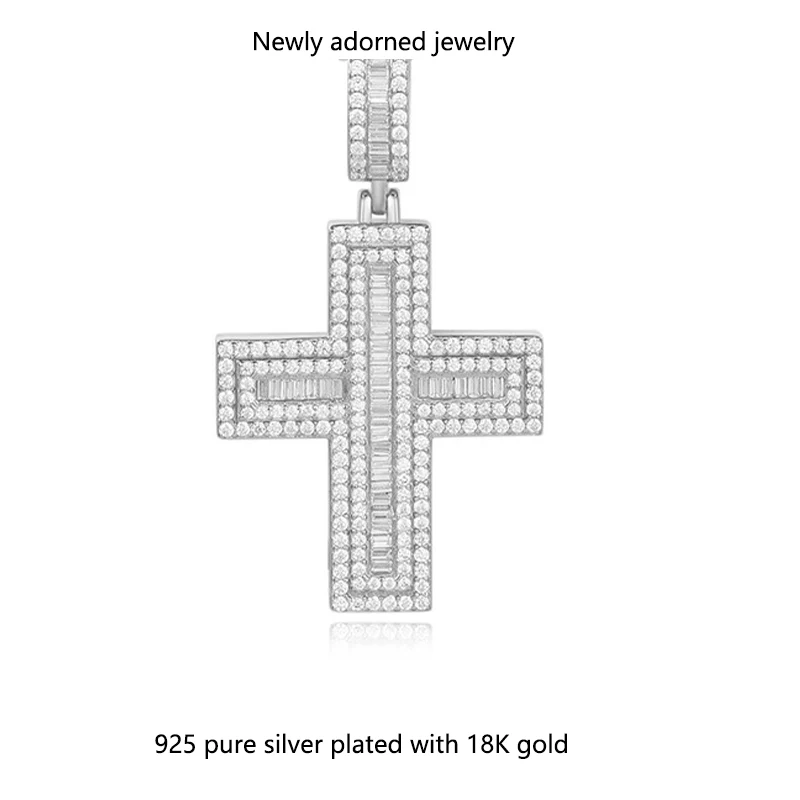 

Cross necklace with a crucifix, full of moissanite stones, silver, without chain, pendant for women, high-end feel, versatile, s