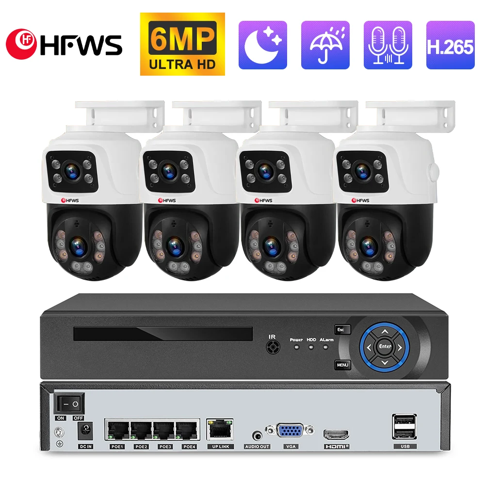 

HFWVISION 6MP HD POE Surveillance 8CH Camera System Dual Lens 8CH POE NVR Video H.265 PTZ IP Home Security CCTV Kit