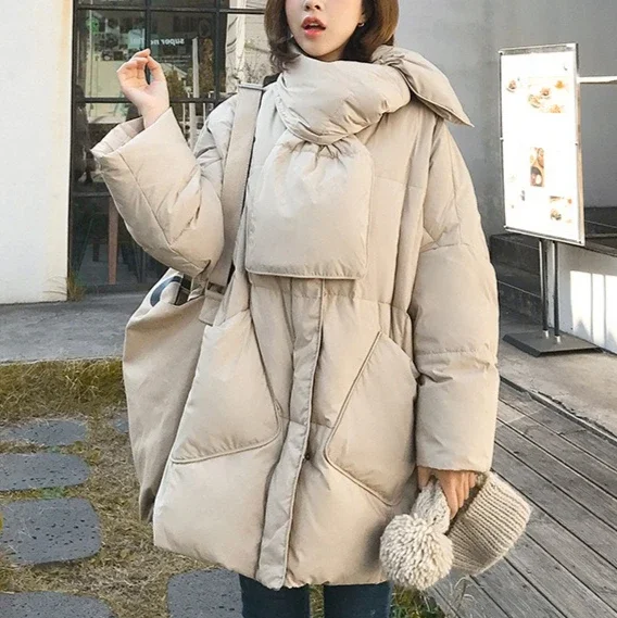 2026 Autumn and Winter New Women's Down Jacket Windproof Scarf Oversized Jacket