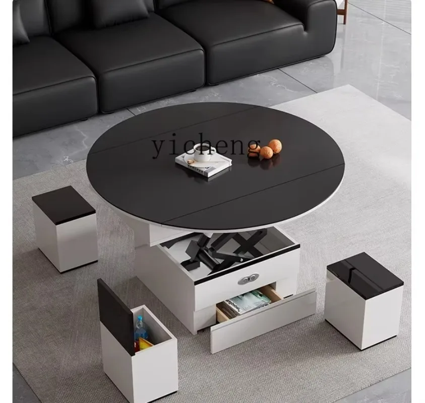 Electric Lifting Coffee Table Dining Table Dual-purpose Lifting Folding Telescopic Rock Slab Intelligent Coffee Table-D21