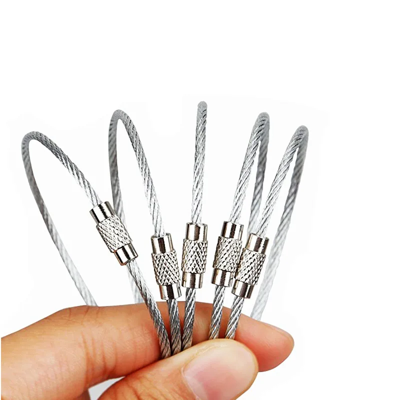 1/2/5/10Pcs portachiavi in filo di acciaio inossidabile portachiavi portachiavi cerchio corda cavo Loop Outdoor Camp bagaglio Tag Screw Lock Gadget