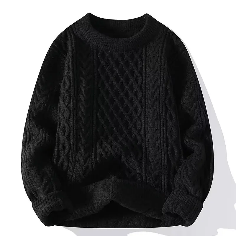 Thickening Winter Men's Round Neck Thickened Sweater Knitted Pullover Solid Color Long Sleeved Casual Daily Warm Coat