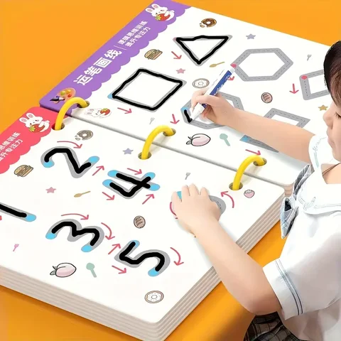 36-Page Reusable Workbook - 2 Pens + Eraser, Erasable Stickers for Kids' Drawing & Control, New Year & Christmas Gift