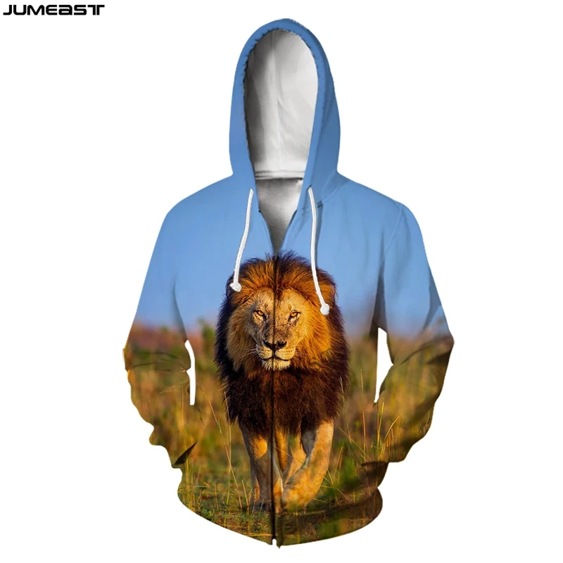 

Jumeast Men's Jacket Animal Lion Women's Hoodies 3D Oversized Zipper Coat Streetwear Pullover Funny Spring Autumn Tracksuit