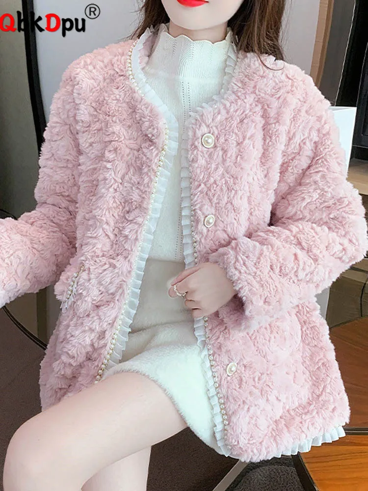 

Толстая верхняя одежда из овечьей шерсти, топы, корейский модный дизайн, однобортные куртки с круглым вырезом, женские повседневные куртки Chaquetas Blusas с длинными рукавами