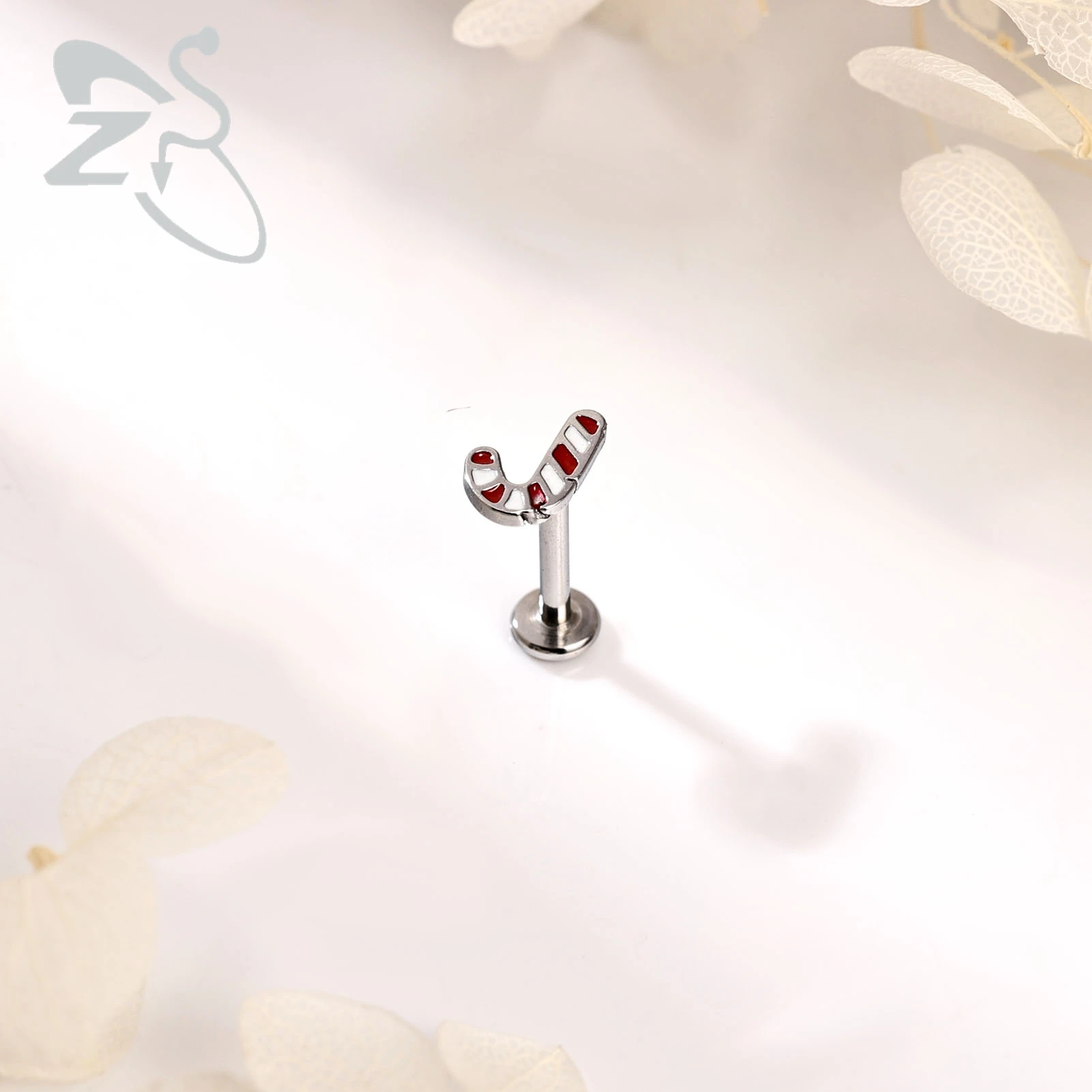 ZS 1PC 16G Stainless Steel Lip Ring Internal Thread Labret Piercing Ear Stud Snowflake Snowman Cartilage Earrings Jewelry