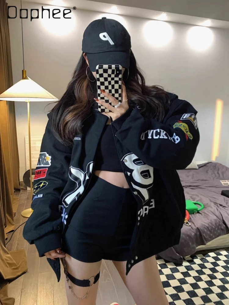 2024 Motorcycle Racing Suit Female Couple Spring and Autumn Riding Hip Hop Jacket Thin Long Sleeve Loose Baseball Uniform