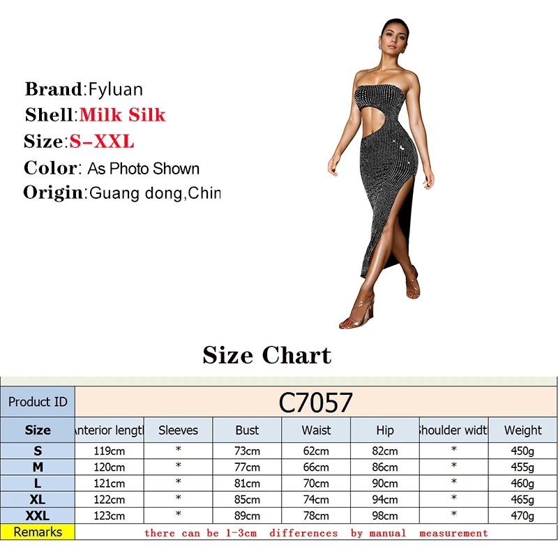 Summer Cut Out Waist Strapless Sexy Side Split Crystal Rhinestones Long Maxi Dress Sexy Side Split Crystal Women's Long Dress