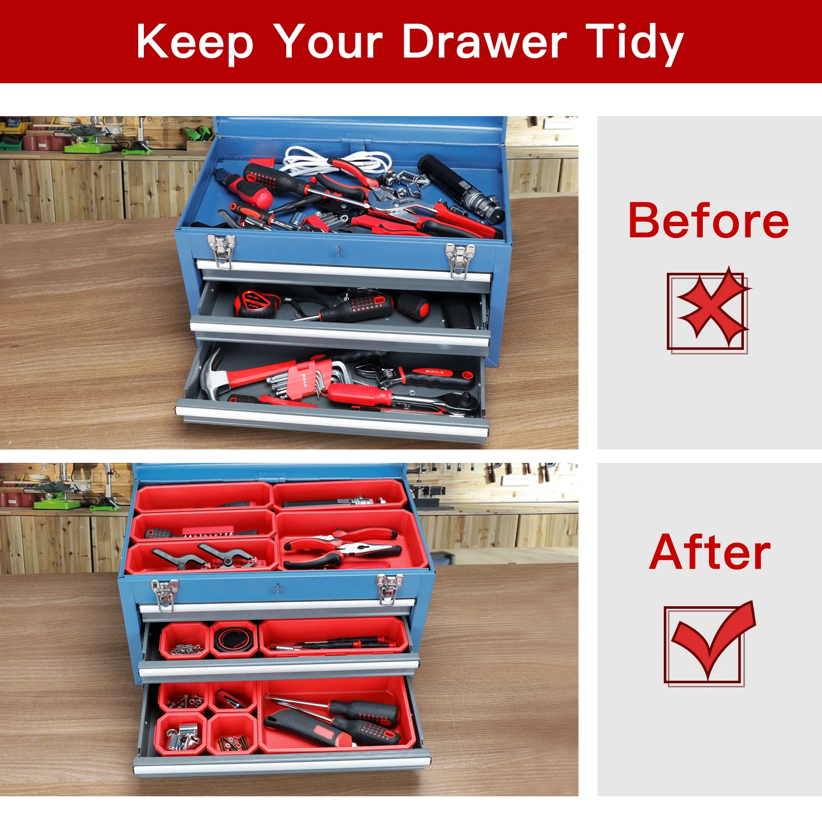 AIRAJ Tool Box Organizer Tray Divider Set  PP Material Drawer Toolbox Cart Organizer Nuts Bolts Tray Garage Tool Organization