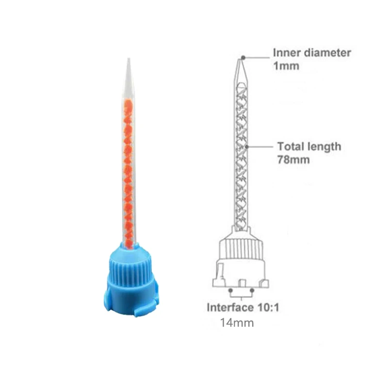 Puntas de mezcla de impresión Dental, cabezal de mezcla de transporte de goma de silicona, 100 odontología, boquillas desechables, tubo de mezcla,