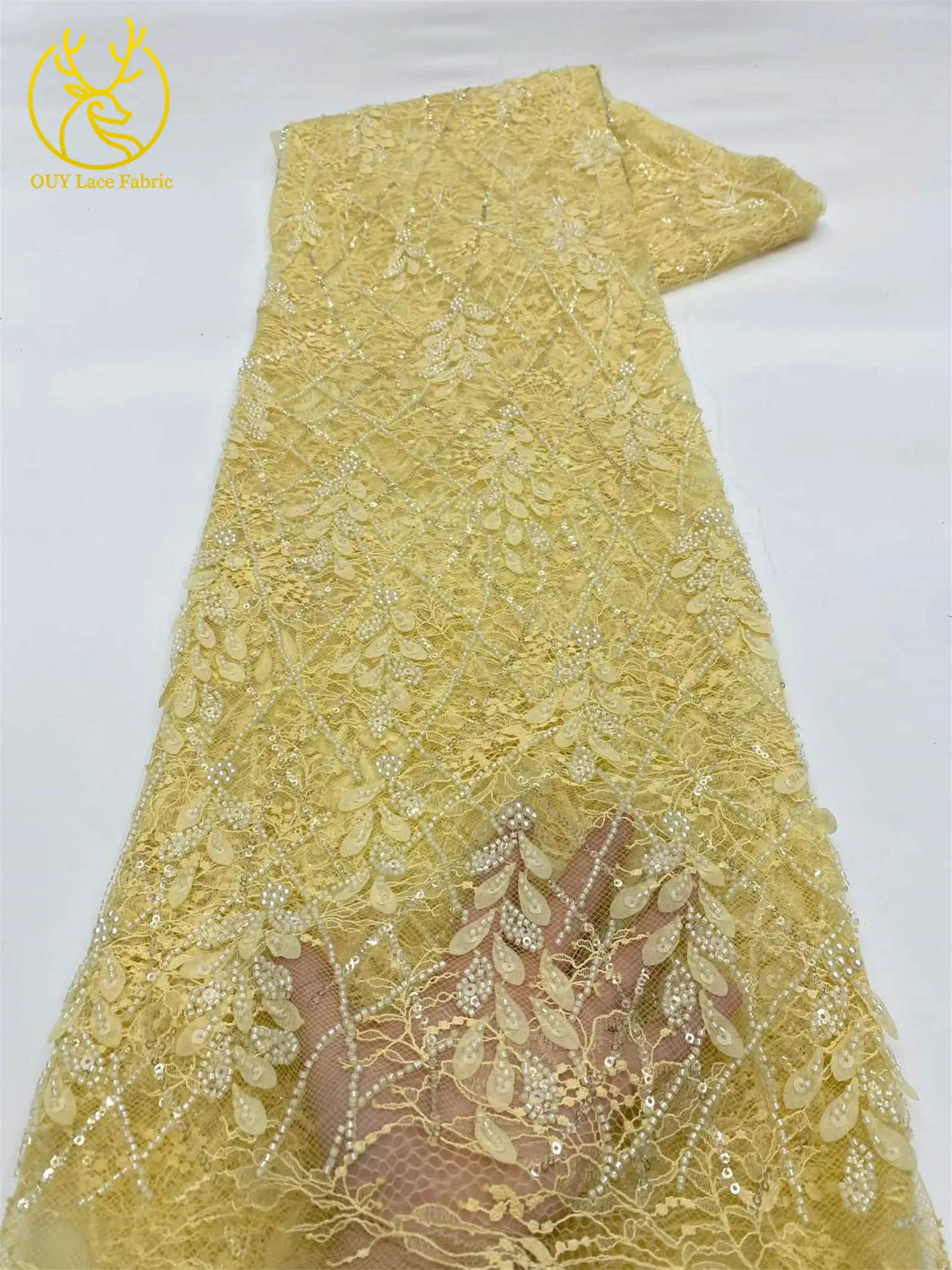 Eleganter Afrikanischer Pailletten-Perlen-Spitzenstoff 2026 Hochwertige Nigerianische Hochzeitskleid-Spitze Bestickte Französische Tüllspitze – Detail 14