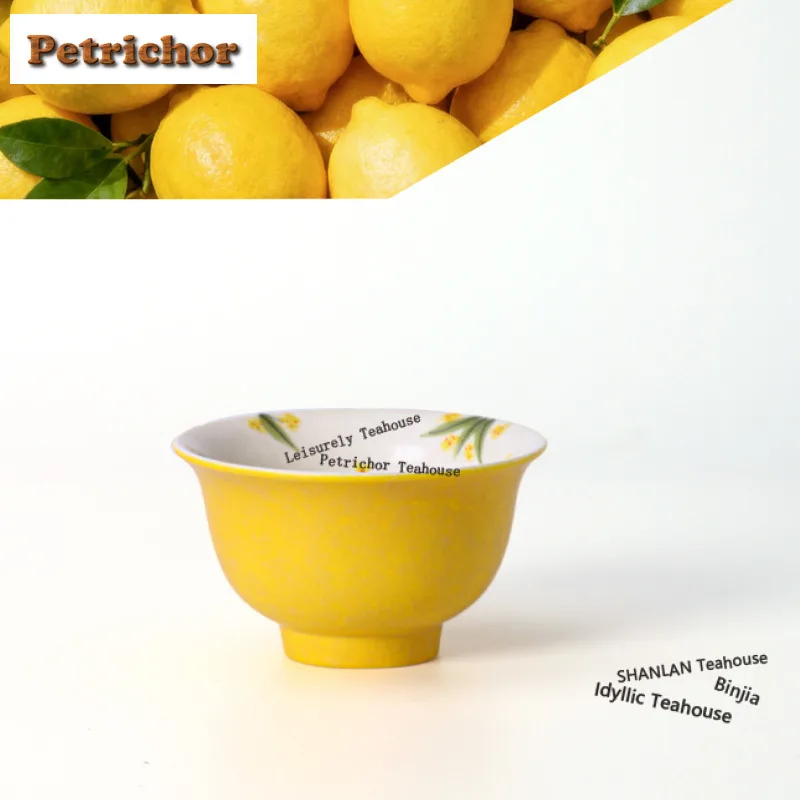 

110ml Lemon Yellow Hand-painted Osmanthus Teacup Ancient Tea Bowl Tea Pair Tea-tasting Personal Cup Chazhan Master Cups Teaset