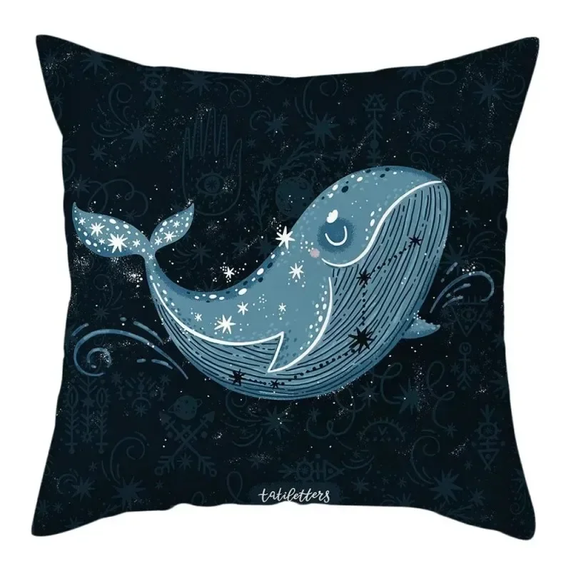 Cartoon Sea Ocean Whale Cartoon Decorative Cushion Cover Animal Polyester Throw Sofa Bed Home Decor Pillow Case 45X45CM