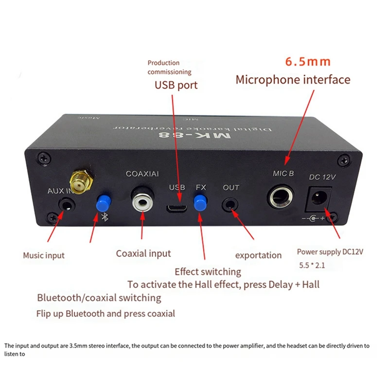 MK-88 6.5Mm Microfoon Reverb Effect Bluetooth Coaxiale Decoder Stereo Voorversterker Audio Versterker Mengpaneel Eenvoudig Te Gebruiken