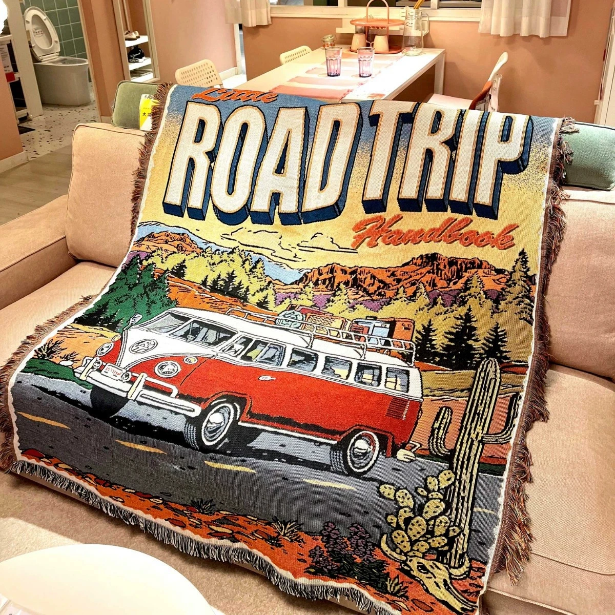 American Retro Cotton Thread Bed Blanket Multi-Functional Sofa Cover Towel Wall Hanging Tapestry Travel Theme Home Decor