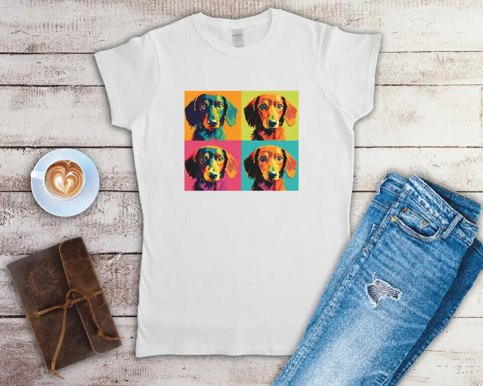 Dachshund Pop Art Ladies Fitted T Shirt Sizes Small-2XL