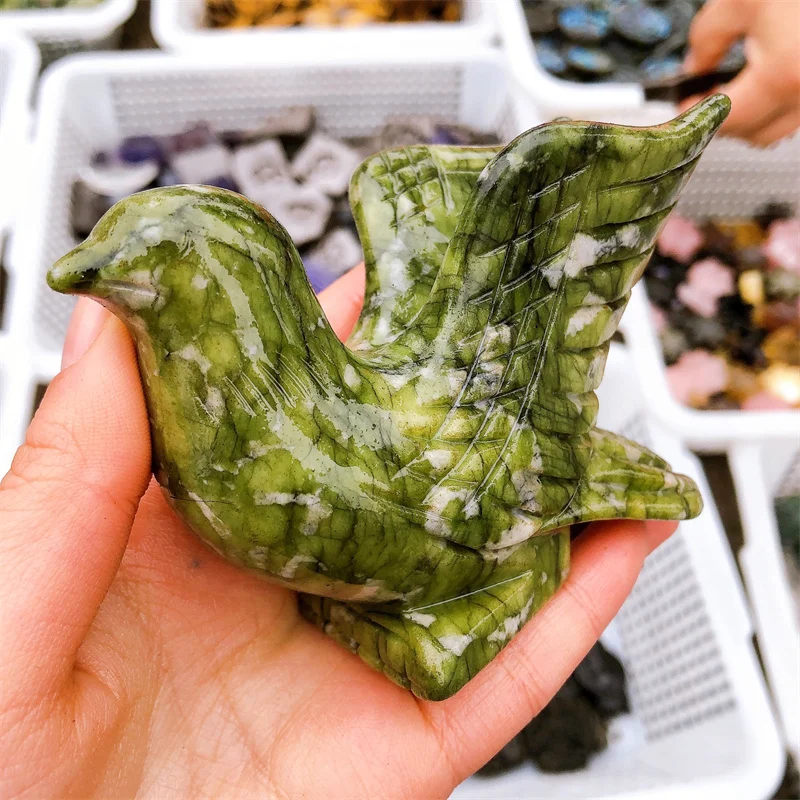 Natural Serpentine Bird Animal Carving Crafts Healing Energy Stone Fashion Home Decoration Birthday Gift 1pcs