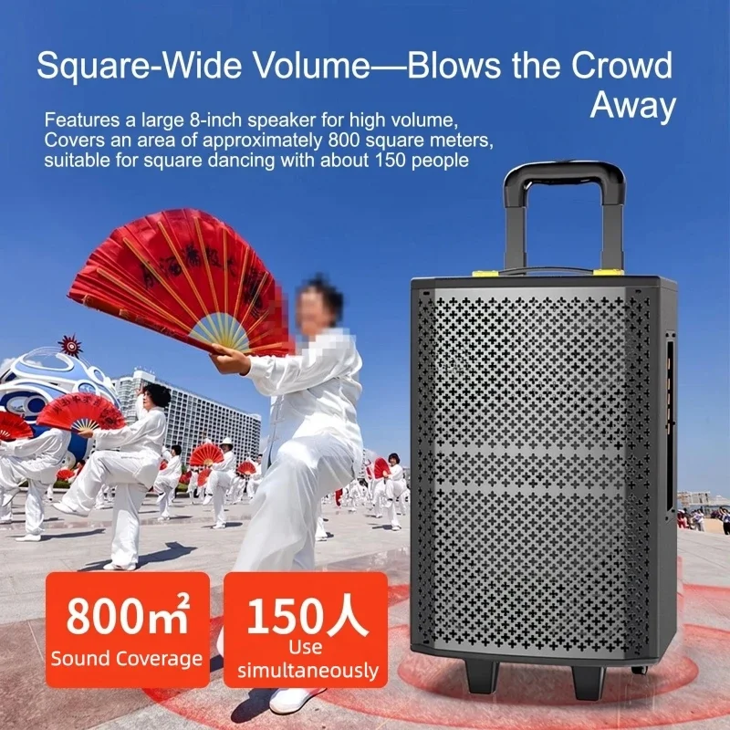 Trolley Bluetooth Speaker Portable Rolling Outdoor Karaoke Speaker Support USB TF AUX for Street Performance Backyard Party