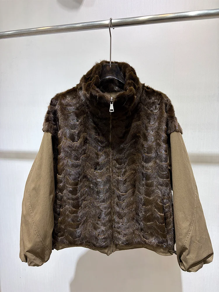 2026 New Fashion Women Winter Real Mink Fur Coat Natural Goose Down Jacket Puffer Jackets Thick Female Outwear Coat