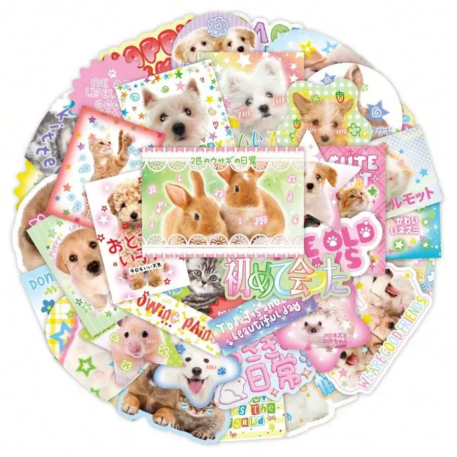

40pcs Vintage Stickers, Cute Animal Seal Stickers, Cat & Dog Decorative Stickers, DIY Luggage Stickers