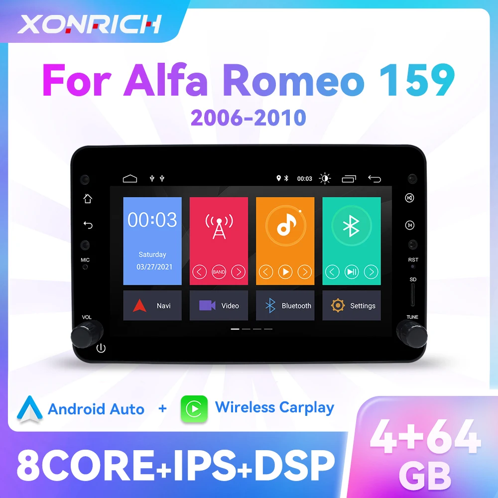 Wireless Carplay Android 12 Car Multimedia Player For Alfa Romeo 159 Brera Spider Sportwagon Audio Stereo 4GB 64GB RDS 4G Wifi