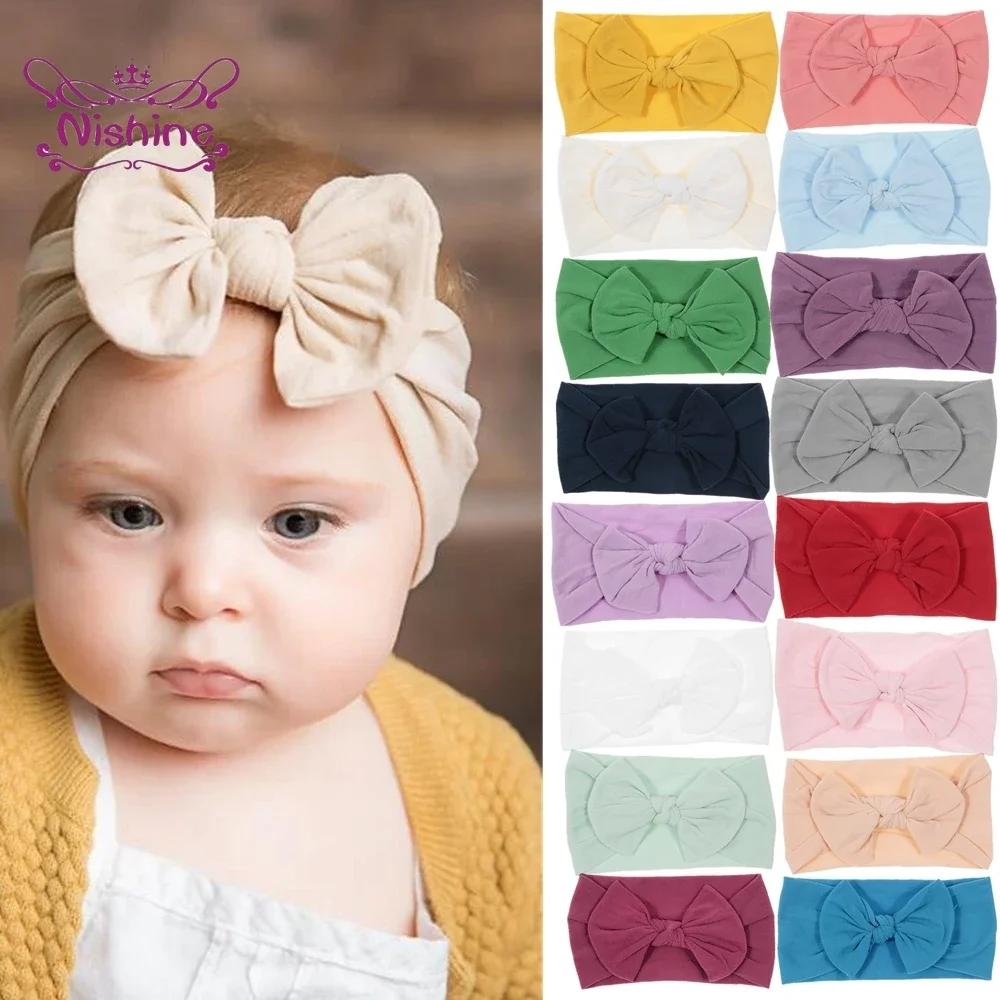 Nishine 1PCS Super Stretchy Soft Knot Headbands with Hair Bows Head Wrap Hair Accessories For Newborn Baby Girls Infant Toddlers