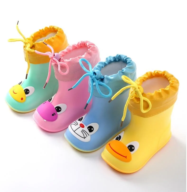 Stivali da pioggia per bambini stivali di gomma scarpe da acqua per bambini PVC Baby Cartoon impermeabile antiscivolo caldo inverno fodera in cotone