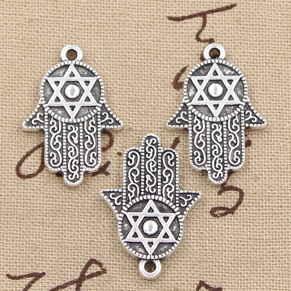 6pcs Charms Hamsa Palm Fatima Hand Star Of David 28x19mm Antique Silver Color Pendants DIY Handmade Tibetan Finding Jewelry