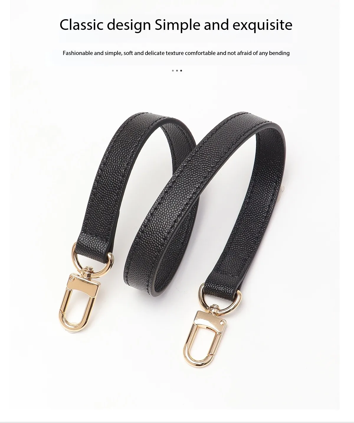 Black lychee pattern wear-resistant buckle shoulder strap armpit crossbody adjustable bag strap cowhide leather strap
