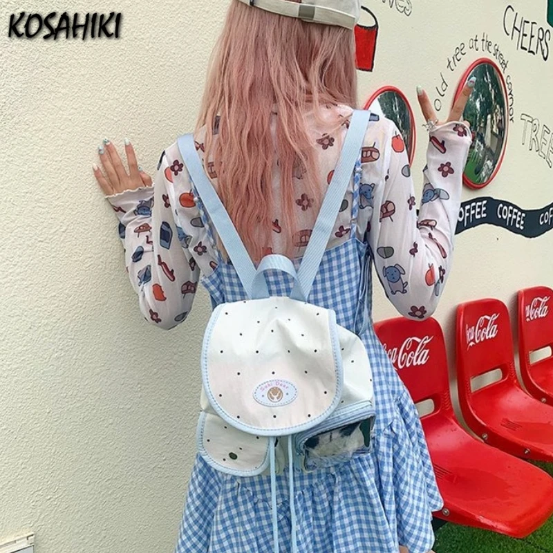 

Transparent Casual Dots Backpacks Women Students Kawaii Cute Y2k Aesthetic Schoolbags Sweet Preppy All Match Ita Bags Japanese