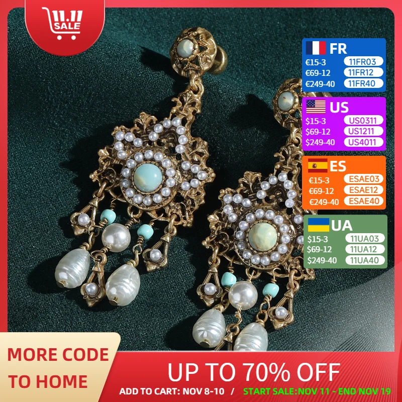

Vintage Tassel Semi Baroque Pearl Drop Dangle Earrings Antique Gold Color For Woman Accessories Palace Gift Christmas Party 2025