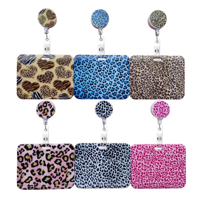 Leopard pozioma chowana klamra etui na karty identyfikator biznesowy klips na szpulę kobiety posiadacze kart lekarze pielęgniarki powiesić certyfikaty
