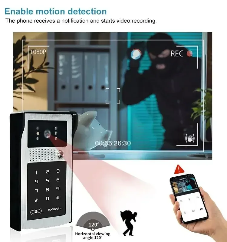 Tuya Smart Wireless Ring Doorbell With Camera 1080P WiFi Intercom Video Doorbell With RFID Code Keypad Access Phone APP Unlock