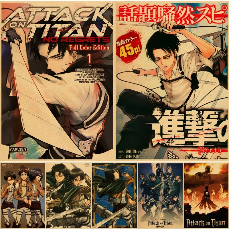 Póster Retro de Anime japonés Vintage de alta calidad Attack on Titan Shingeki No Kyojin, papel Kraft, impresión artística de pared para el hogar
