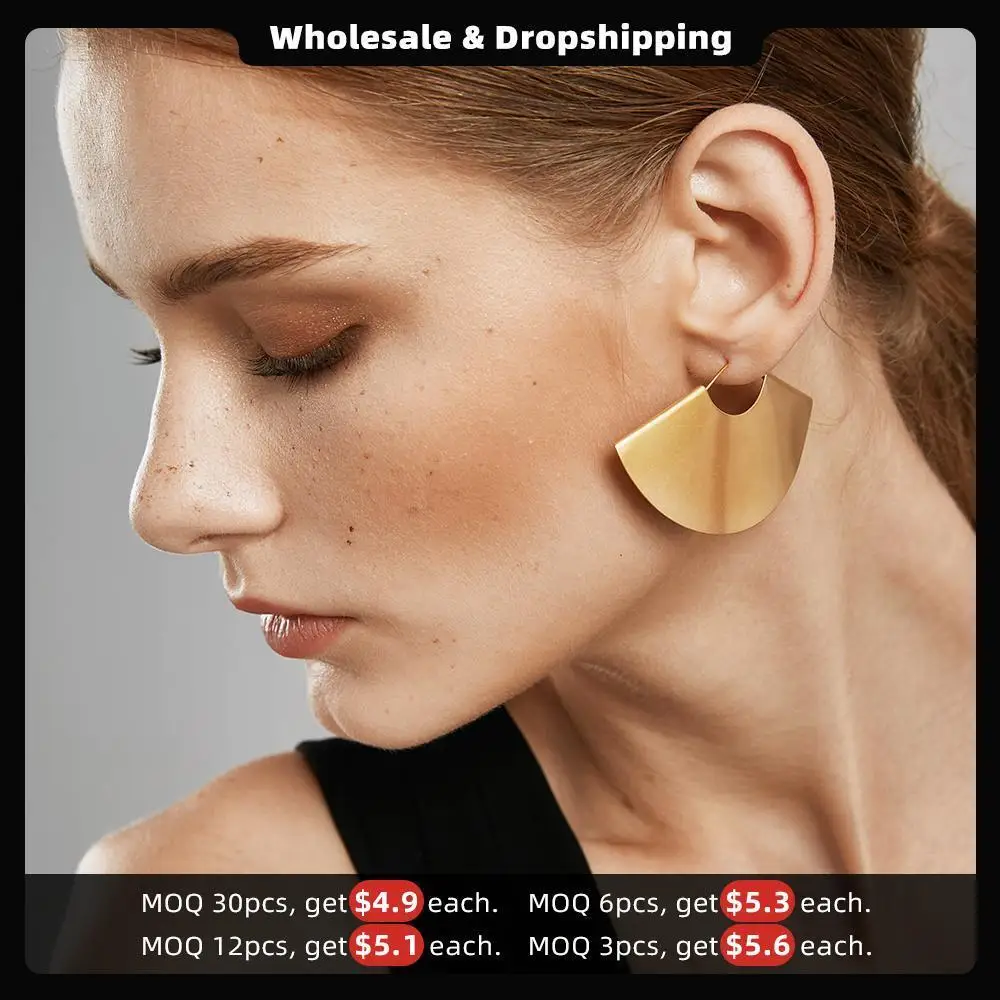 Enfashion Vintage Camber Fan Dangle Earrings Matte Gold color Big Earings Drop Earrings For Women Fashion Jewelry brinco E5425