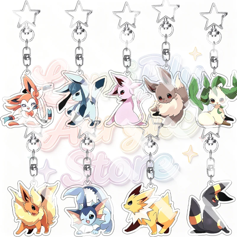Q Version Sylveon Glaceon Espeon Eevee Leafeon Acrylic Keychain Cartoon Cute Anime Bag Pendant Key Ring Birthday Gifts Accessory
