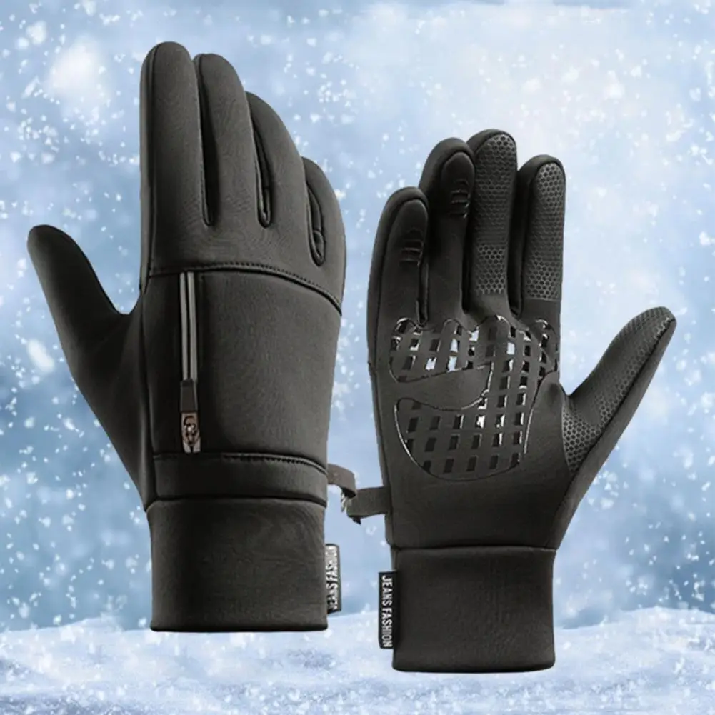 Snow Gloves Winter Cycling Gloves with Friction Particle Palm Reflective Zipper Pockets Unisex Soft Thickened Warm