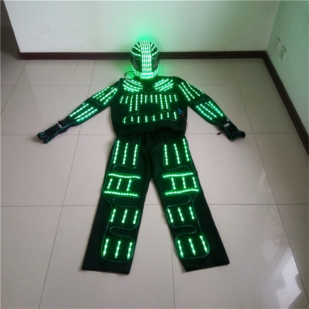 Magicool Colorful Led Robot Costumes EL Wire luminous Lighting Helmet Jacket Suit Glowing Pants Stage Dance Performance Clothes