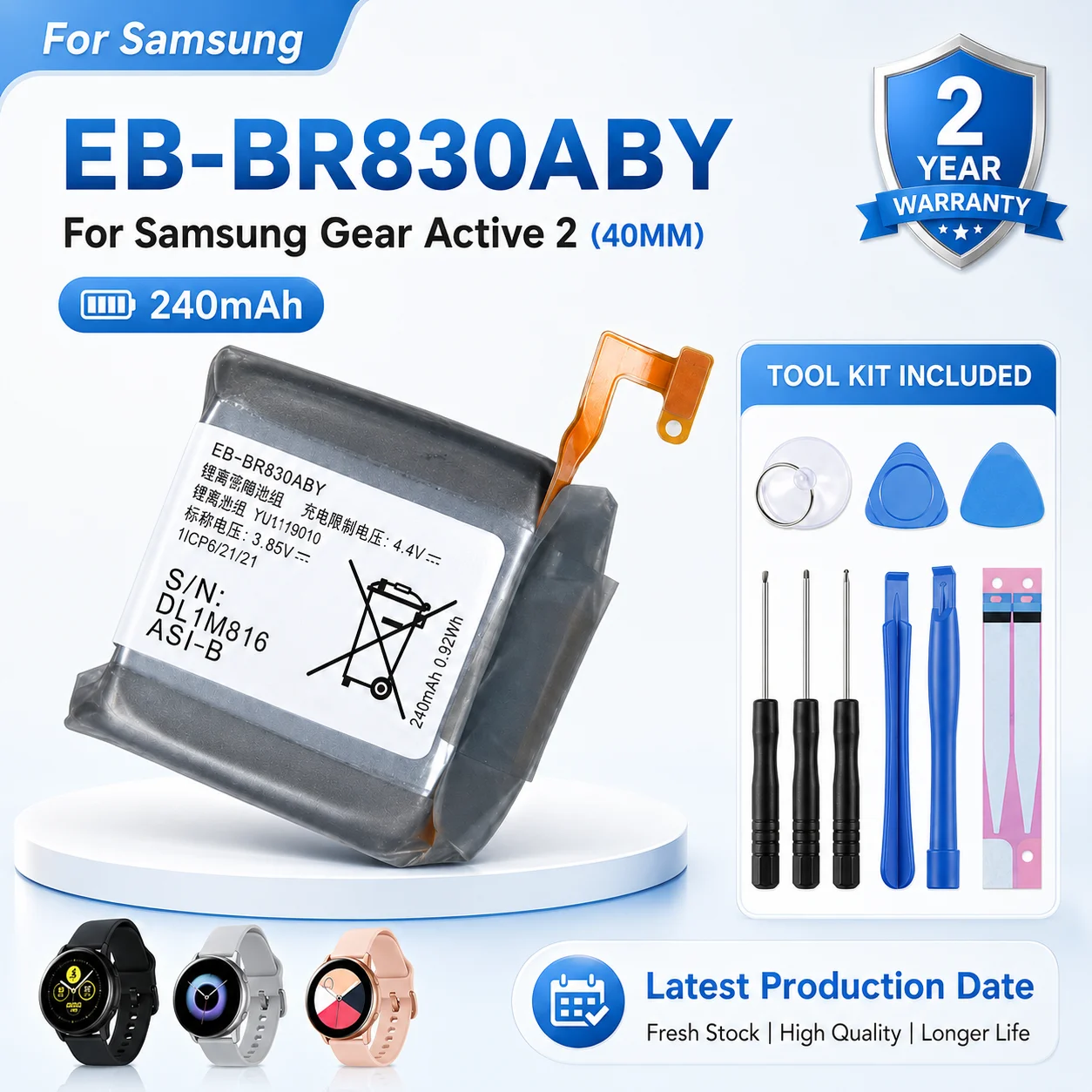 

High Capacity 240mAh Replacement Battery With Tools For Samsung Gear Active 2 SM-R830 SM-R835 2025 New
